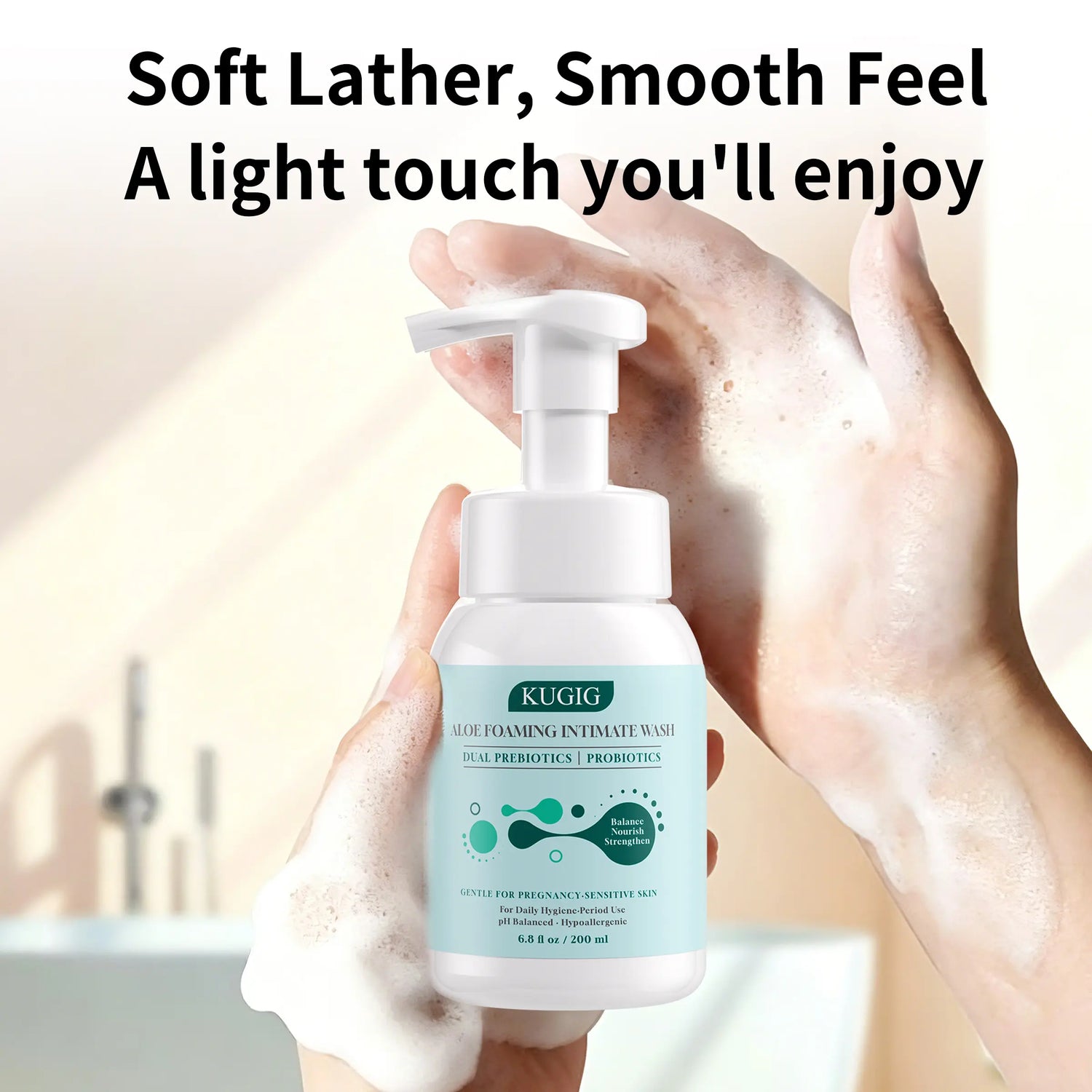 KUGIG Wash Intimate Cleanser for Women &amp; Men, Ph-Balanced with Aloe Vera &amp; Prebiotic Complex, Gentle Daily Care for Sensitive Skin, Fresh &amp; Comfortable Feel