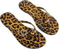 OYOANGLE Women'S Leopard Print Flip Flop Sandals Rhinestone Heart Decor Vacation Casual Cheetah Thong Sandal
