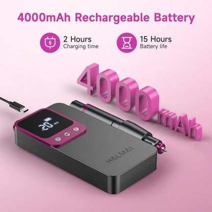 HALMAI Ultra Power Nail Drill: Professional Cordless Electric File for Acrylic &amp; Gel Nails, Ultra Powerful Motor Engineered by HALMAI, Vibration Free for Superior Natural Nail Care, 10 Second Gel Removal