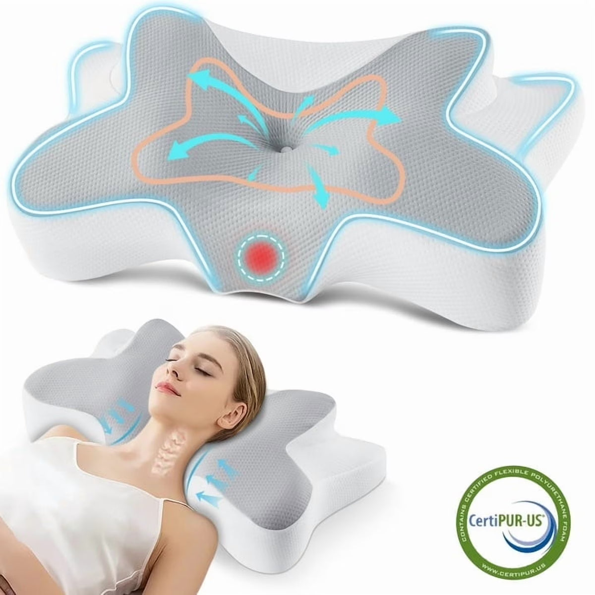 Contour Memory Foam Cervical Pillows for Pain Relief Sleeping,Ergonomic Orthopedic Neck Bed Pillow with Covers Queen Size 26"Lx14.6"Wx5.1"H