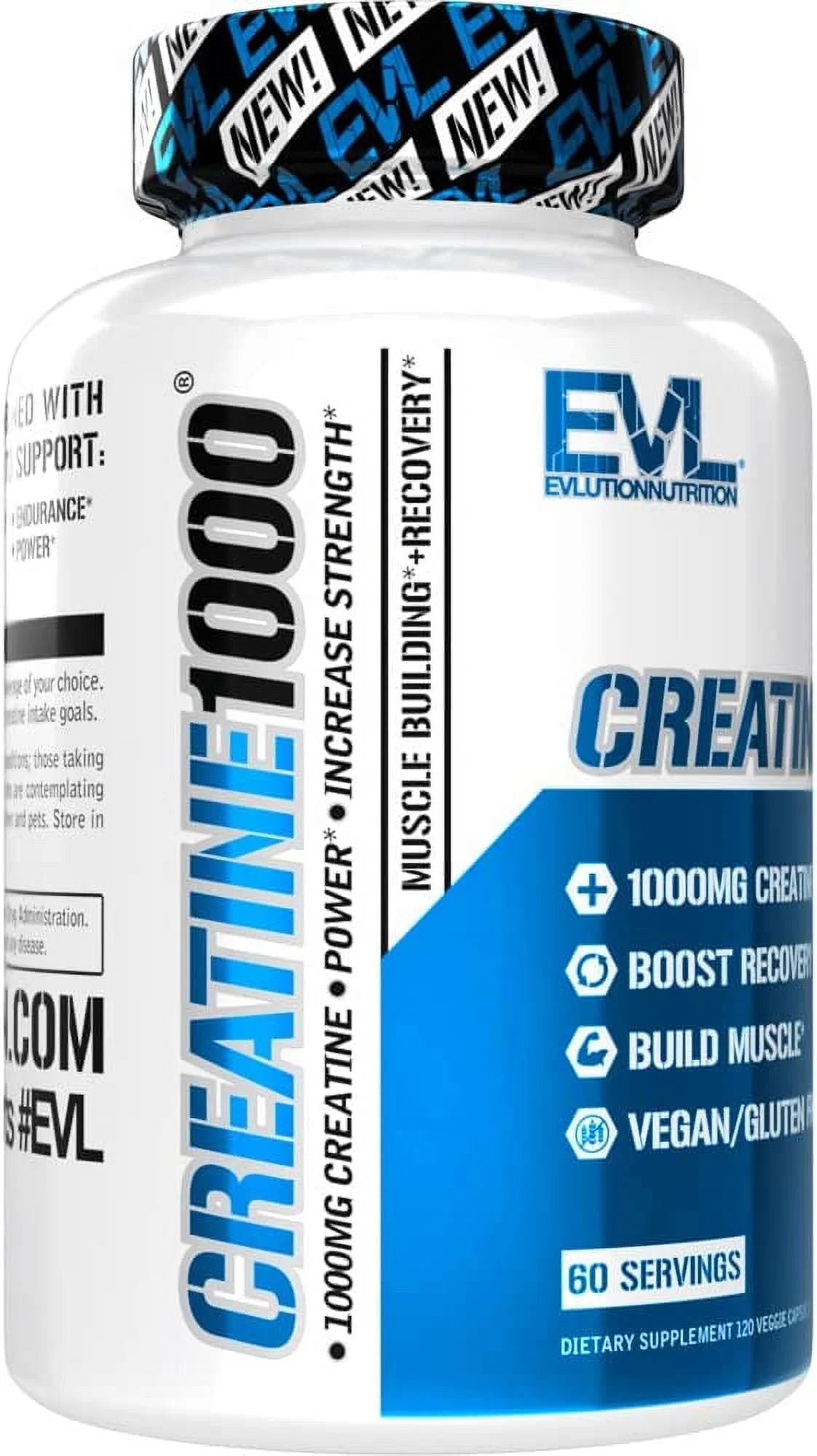(2 Pack) Creatine Monohydrate Pills 120Ct - EVL Nutrition Muscle Builder &amp; Recovery Supplement - Creatine Capsules 1000Mg