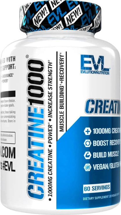 (2 Pack) Creatine Monohydrate Pills 120Ct - EVL Nutrition Muscle Builder &amp; Recovery Supplement - Creatine Capsules 1000Mg
