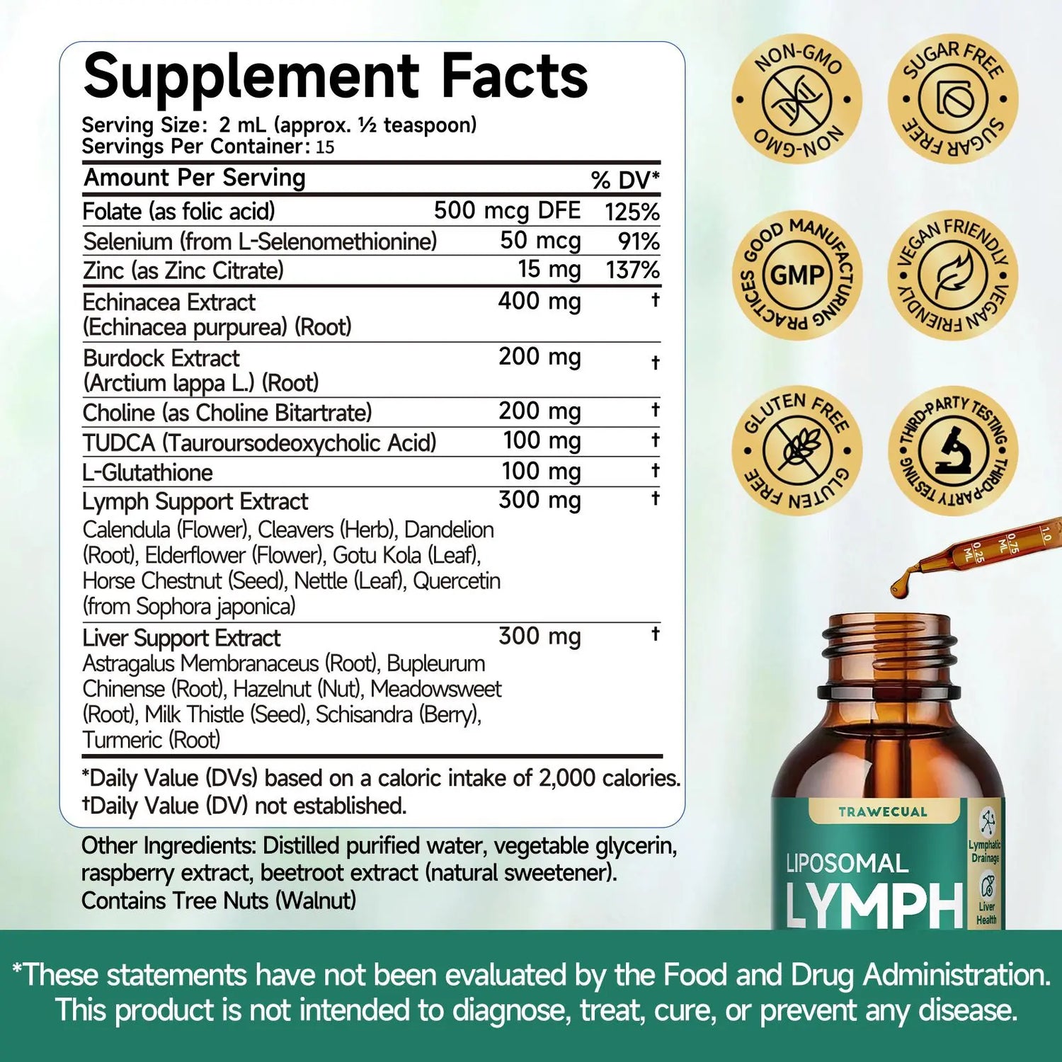 Trawecual Liposomal Lymphatic Support&amp; Liver Cleanse Help Drops 23-In-1 for Detox &amp; Immune Boost with Echinacea NAC TUDCA L-Glutathione Burdock Raspberry Flavor 2 Fl Oz - Natural, Healthcare Supplement Healthy