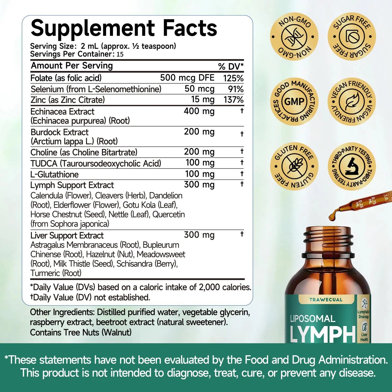 Trawecual Liposomal Lymphatic Support&amp; Liver Cleanse Help Drops 23-In-1 for Detox &amp; Immune Boost with Echinacea NAC TUDCA L-Glutathione Burdock Raspberry Flavor 2 Fl Oz - Natural, Healthcare Supplement Healthy