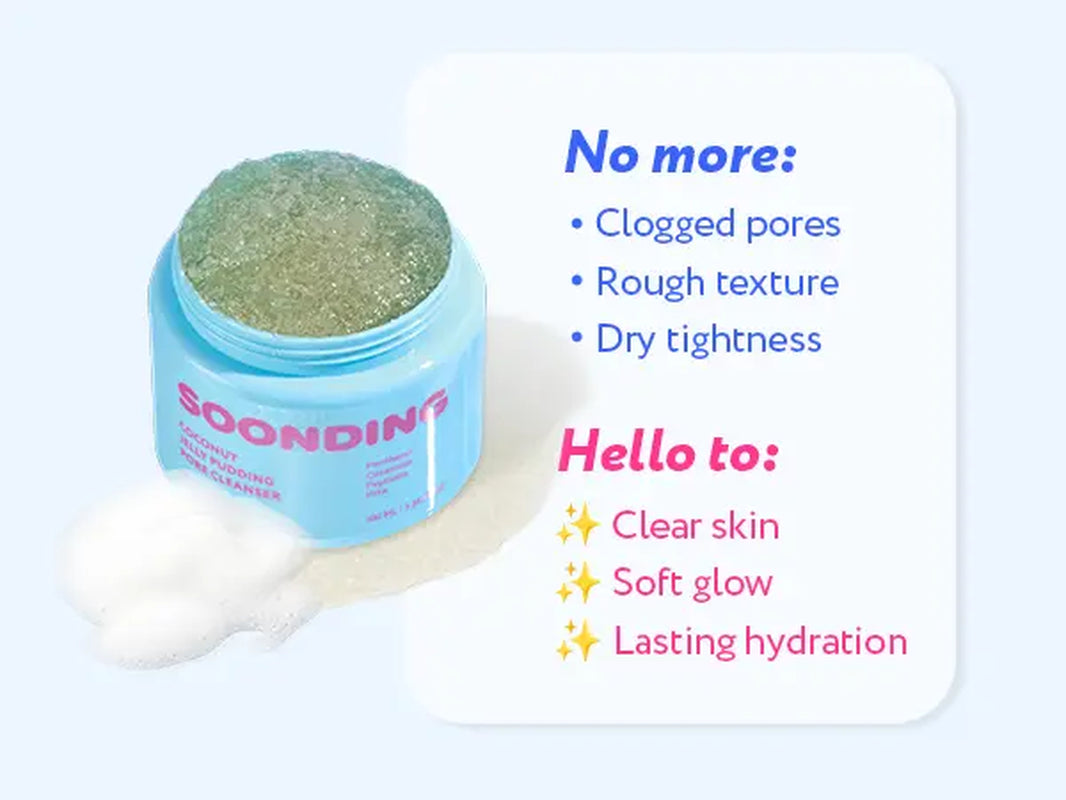 [SOONDING] Coconut Jelly Pudding Pore Cleanser | Deep Pore Cleansing &amp; Gentle Exfoliation with Jelly-To-Foam Texture | Hydrating Face Wash with Panthenol, Ceramide &amp; Peptides (100Ml)
