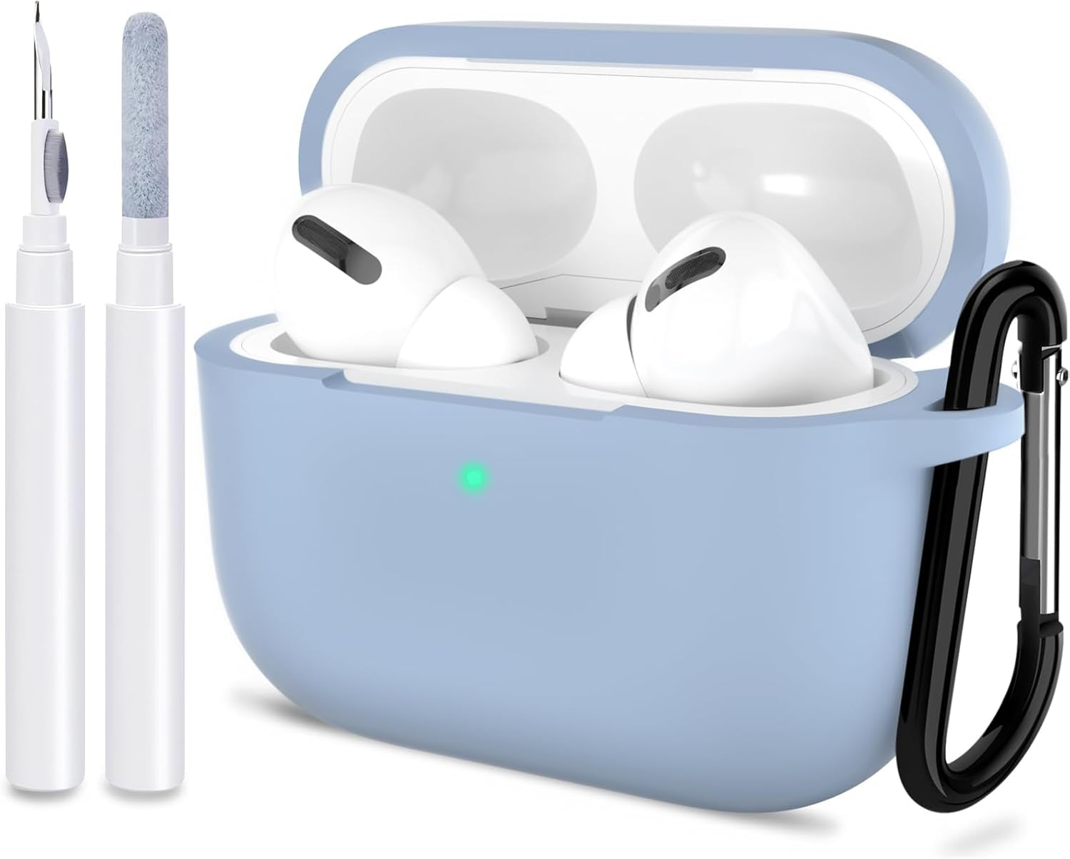ATUAT for Airpods Pro 1St/2Nd Generation Case Cover, Protective Silicone Skin Accessories with Keychain for Women Men for Apple Airpods Pro 2019/2022 Charging Case,Front LED Visible-Midnight Green