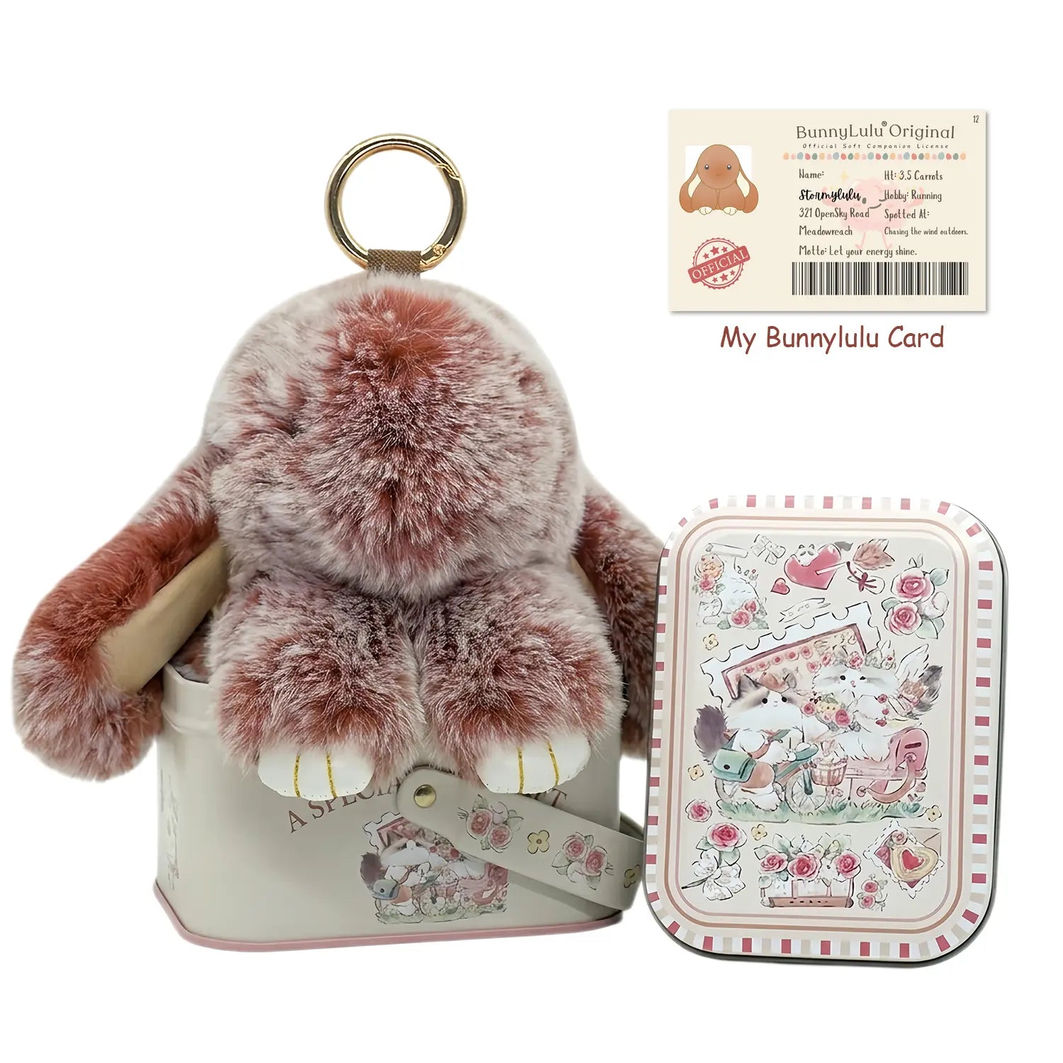 【Bunnylulu】Handmade Bunny Pompom Keychain with Tin Box, Summervibes Graduation Gift for Friends &amp; Students, Stress-Relief Charm, Keepsake Gift