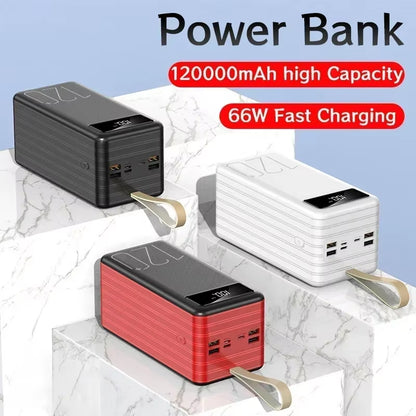 66W Fast Charging Power Bank 120000Mah Portable Power Bank Cell Phone Charger External Battery Backup Power for Xiaomi Huawei