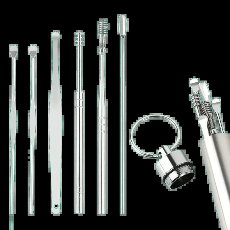 6Pcs Stainless Steel Ear Wax Removal Tool Set Spiral Rotating Earpicking Spoon Ear Picker Spoon for Cleaning Collecting Ear Wax
