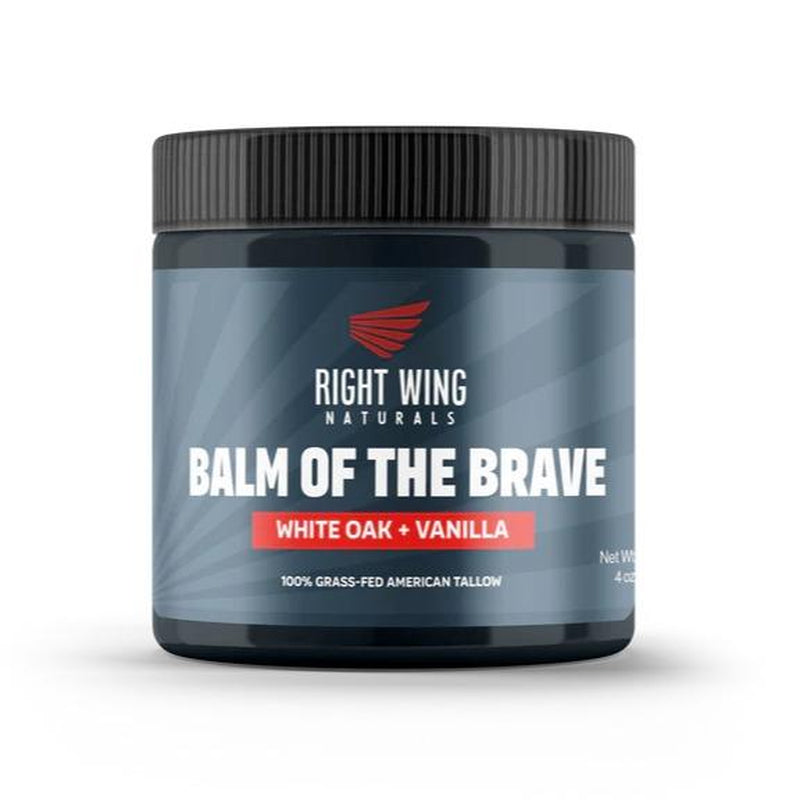 Right Wing Naturals Balm of the Brave – Grass-Fed Beef Tallow Men’S Balm (4 Oz) – Rugged Moisture for Hands, Face, Beard &amp; Scars – American-Made – Scents: White Oak &amp; Vanilla or Tobaco Woods – No Chemicals, No Compromise