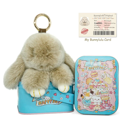 【Bunnylulu】Handmade Bunny Pompom Keychain with Tin Box, Summervibes Graduation Gift for Friends &amp; Students, Stress-Relief Charm, Keepsake Gift