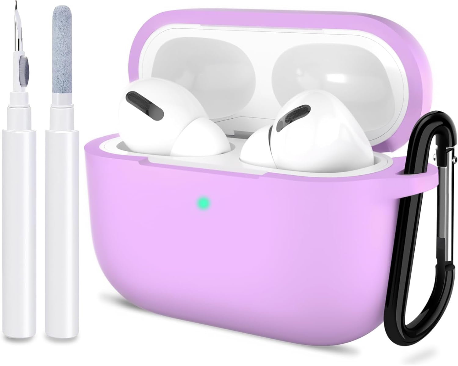 ATUAT for Airpods Pro 1St/2Nd Generation Case Cover, Protective Silicone Skin Accessories with Keychain for Women Men for Apple Airpods Pro 2019/2022 Charging Case,Front LED Visible-Midnight Green