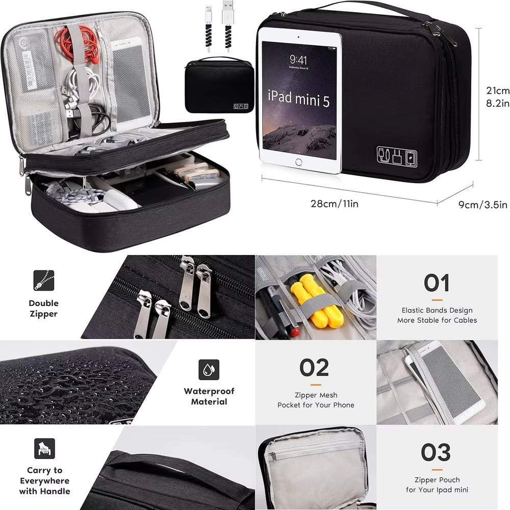 Storage Bagsportable Digital Storage Bag for USB Cables Electronics Travel Organizer Small Gadget Pouch with Multiple