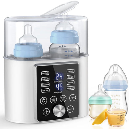 Baby Bottle Warmer, 9-In-1 Fast Baby Food Heater &amp; Defrost, Double Bottle Warmer with Appointment &amp;Timer, Bpa-Free, Accurate Temperature Control for Breastmilk &amp; Formula, LCD Display