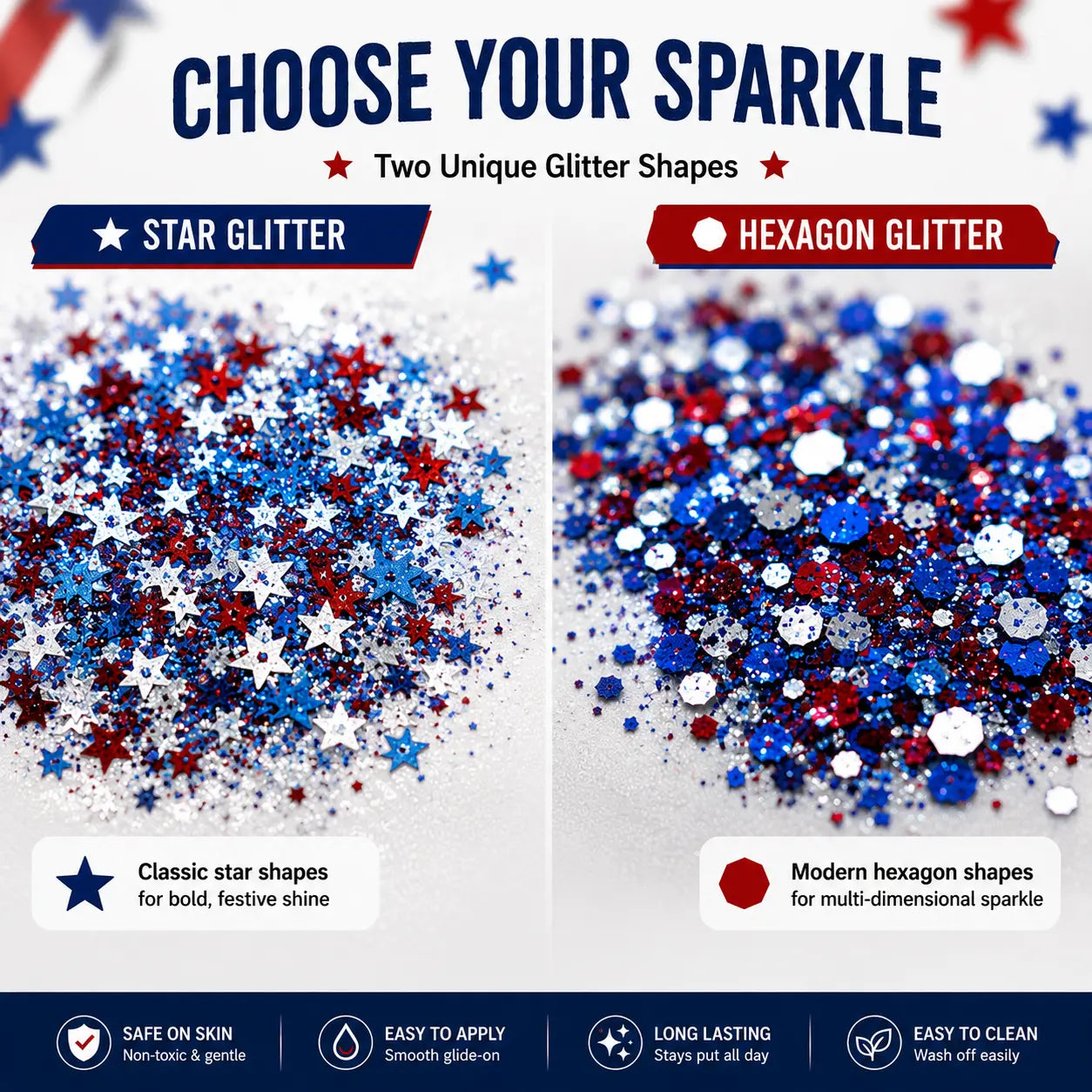 4Th of July Glitter Stick | Red, White &amp; Blue Body &amp; Hair Sparkle for Independence Day Party, Festival &amp; Fun Holiday Look