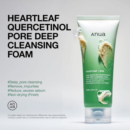 Heartleaf Quercetinol Pore Deep Cleansing Foam, Face Wash for Pore Refining Cleanser, Hydrating Daily Facial Cleanser for Double Cleansing, Gentle Foaming with BHA, Korean Skincare, 5.07 Fl.Oz