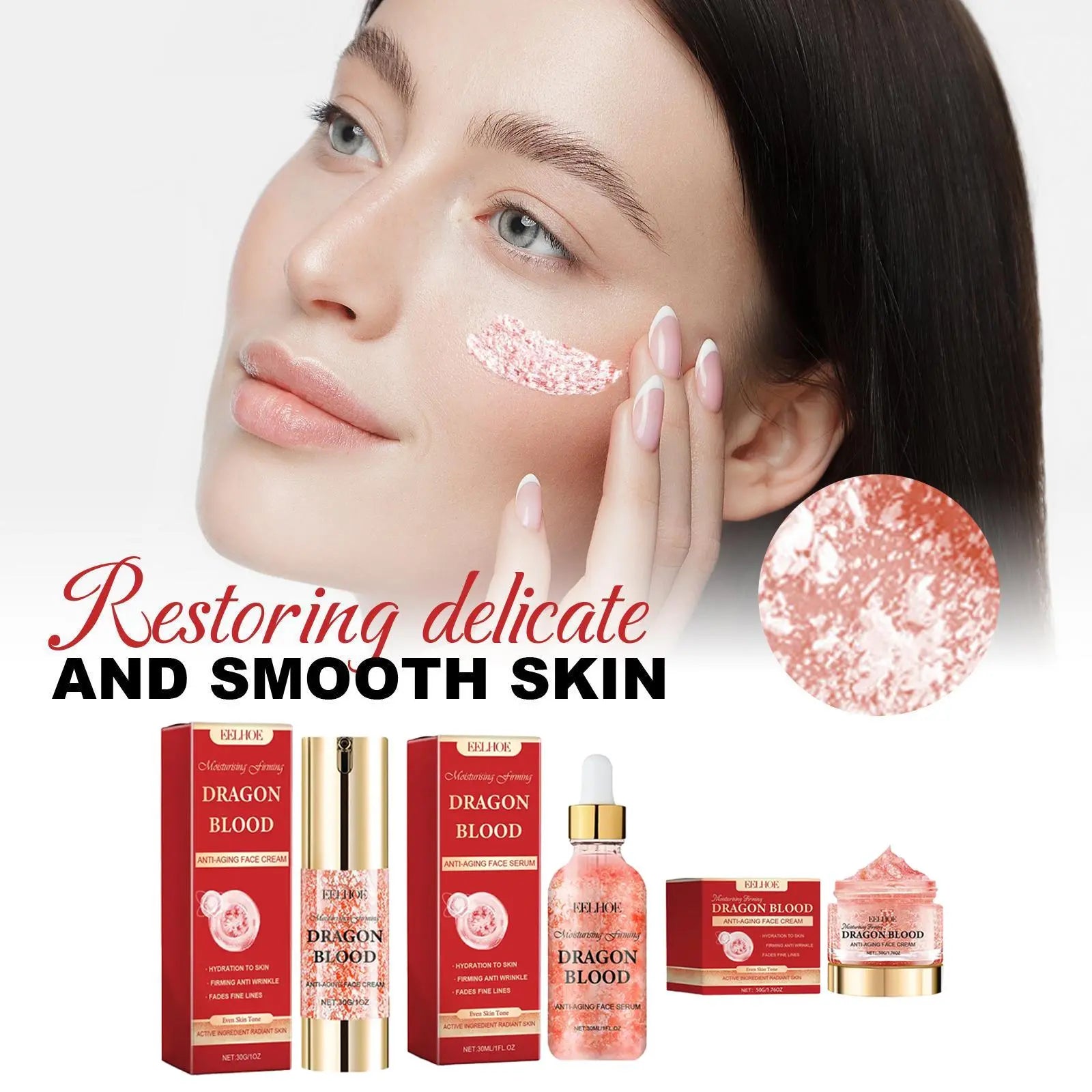 Dragon Blood Facial Care Series, 3 Counts/Set Moisturizing Facial Serum &amp; Cream, Hydrating Skin Care Kit for Women &amp; Men