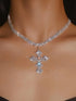 Elegant Luxury Rhinestone Decor Cross Statement Necklace for Women, Gorgeous Matching Necklace, Chic Jewelry for Party, Daily Clothing Decor, Rhinestone Decorated Necklace, Cross Necklaces