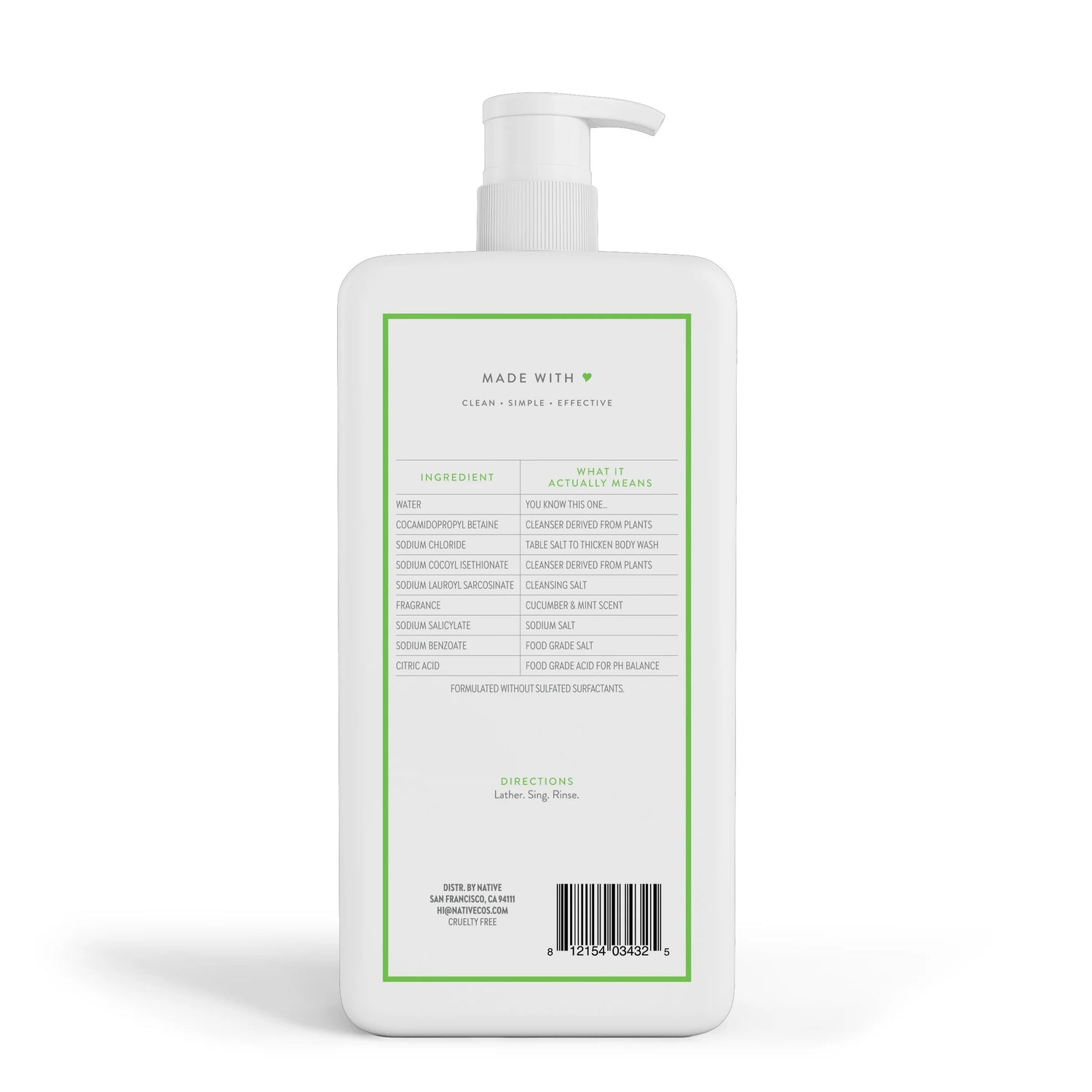 Body Wash Cucumber &amp; Mint Sulfate Free, Paraben Free, for Men and Women, 36 Oz
