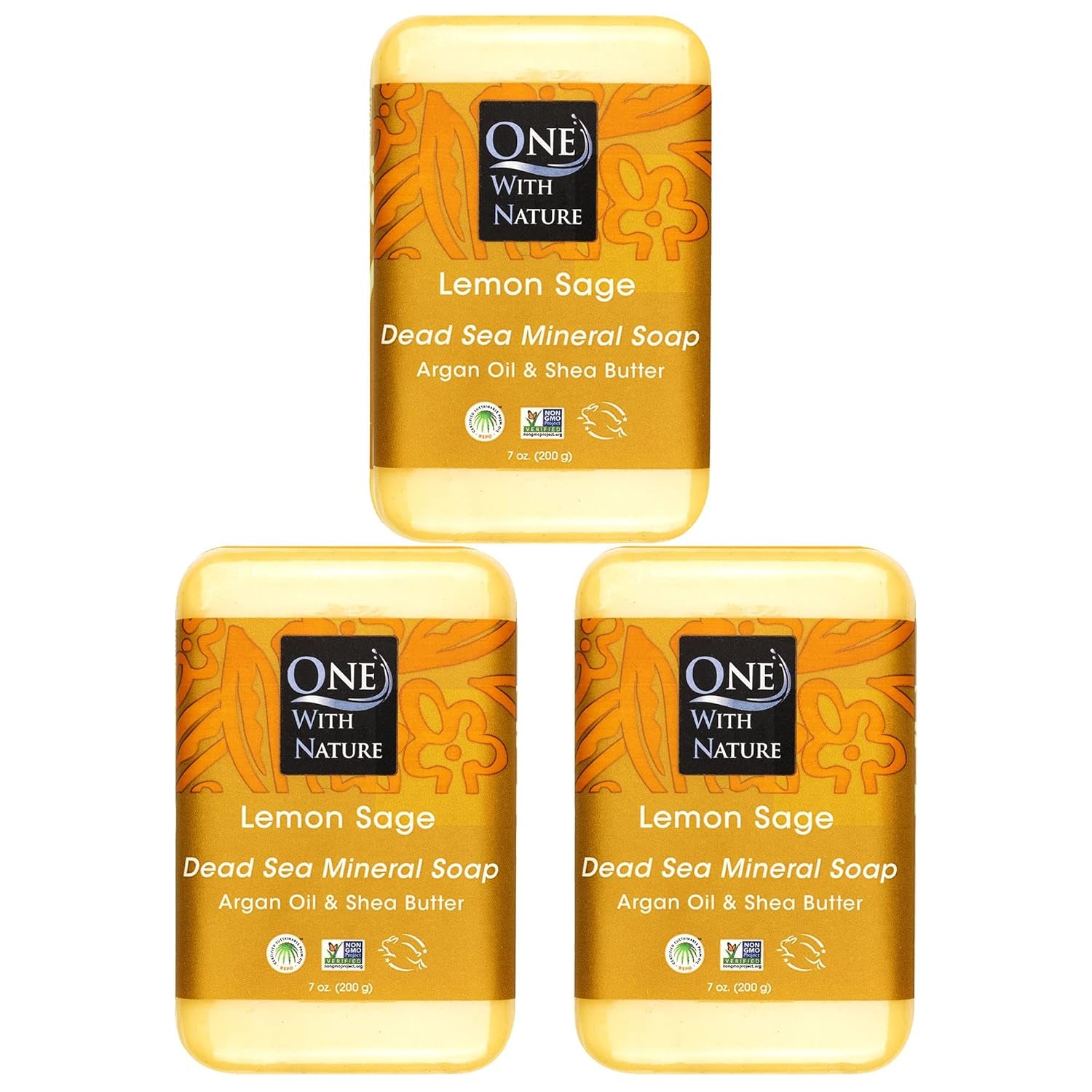 One with Nature Dead Sea Salt Lemon Sage Soap 4Oz 3-Pack – Purifying and Exfoliating Soap Bar with Dead Sea Minerals for Face &amp; Body, for Men &amp; Women