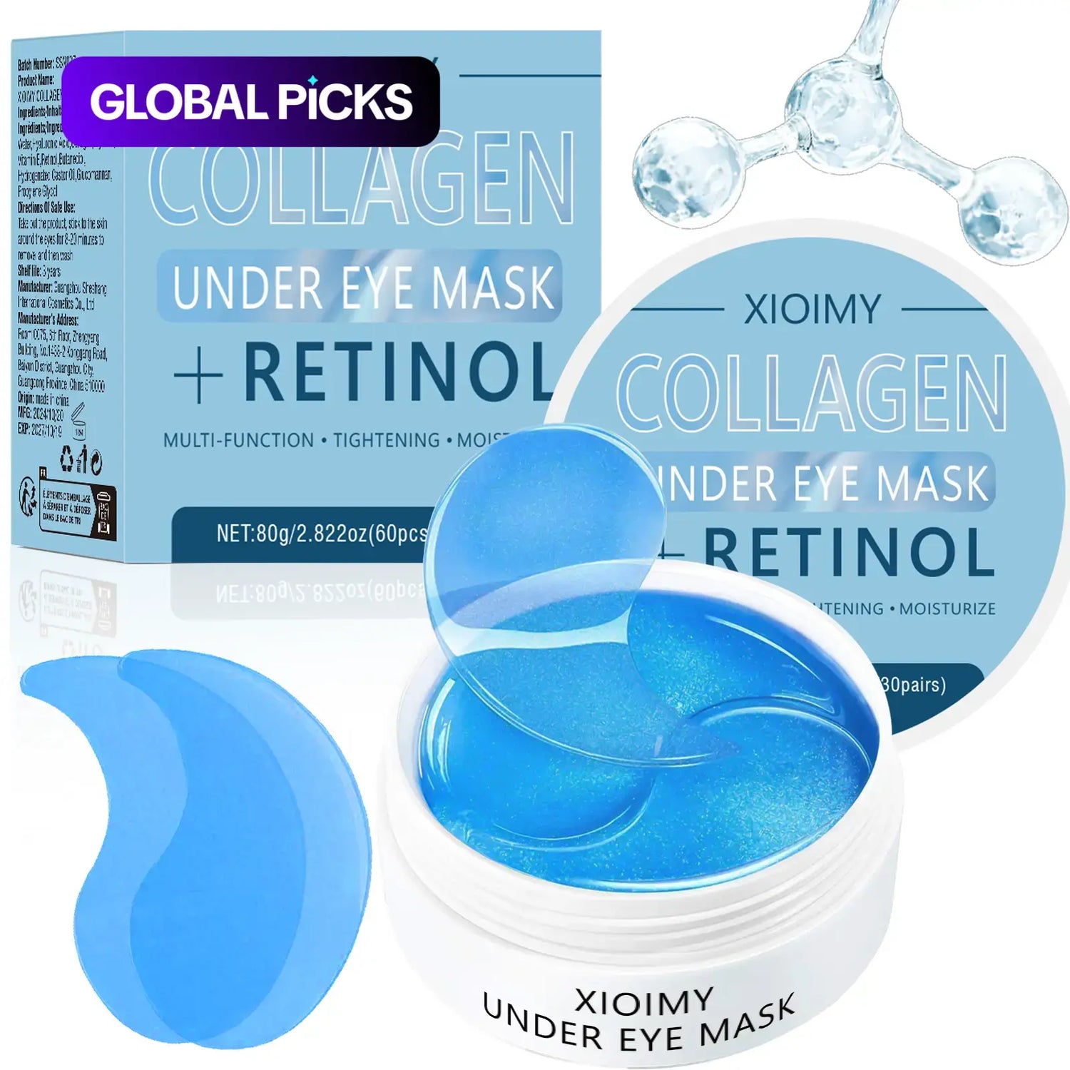 Collagen &amp; Retinol under Eye Mask Gel, 60 Pcs Moisture Hydrate Moisturizing Deep-Hydrating Eye Masks, Collagen Eye Patches, Eye Care Product for Women and Men, Moisturizer 