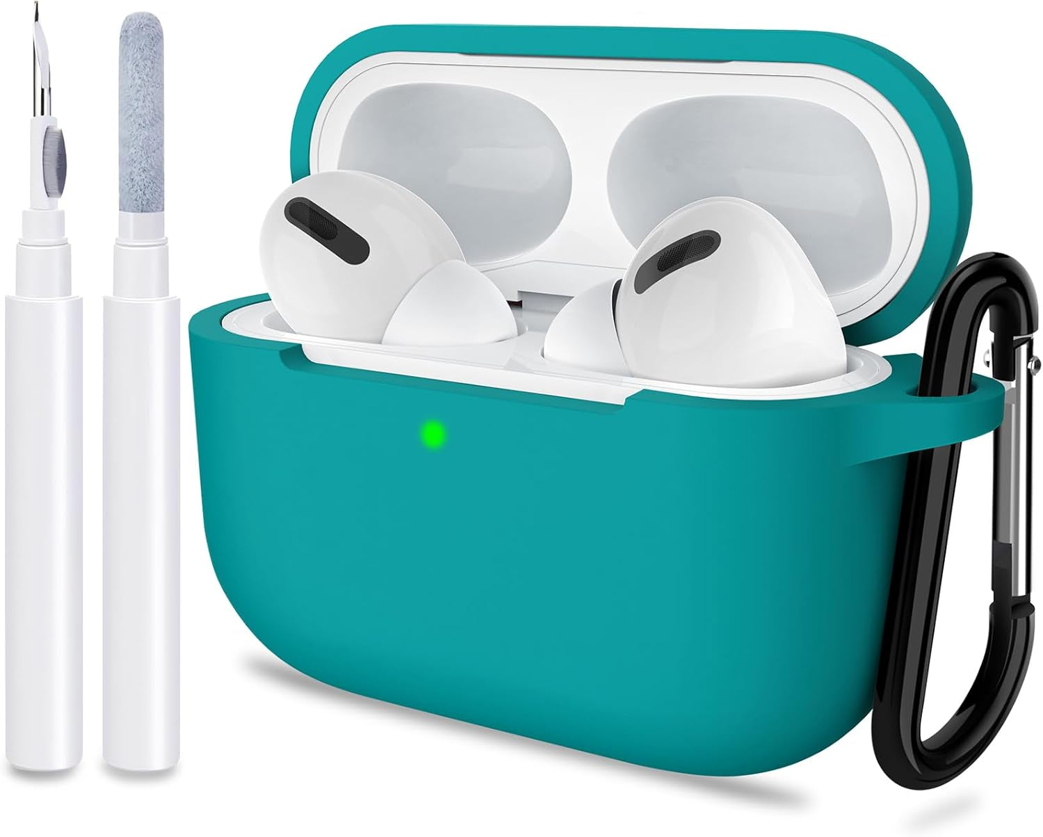 ATUAT for Airpods Pro 1St/2Nd Generation Case Cover, Protective Silicone Skin Accessories with Keychain for Women Men for Apple Airpods Pro 2019/2022 Charging Case,Front LED Visible-Midnight Green
