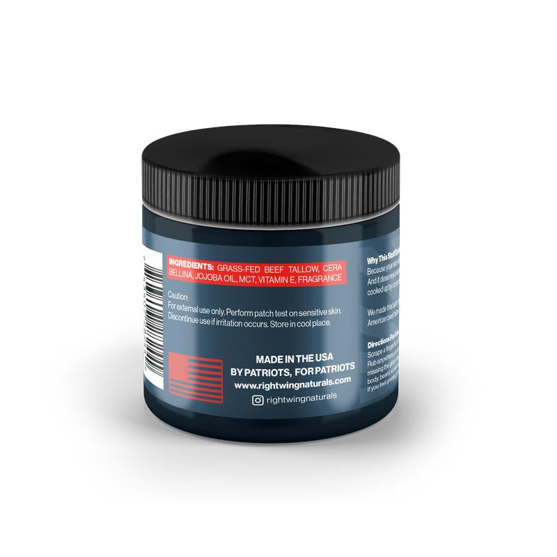 Right Wing Naturals Balm of the Brave – Grass-Fed Beef Tallow Men’S Balm (4 Oz) – Rugged Moisture for Hands, Face, Beard &amp; Scars – American-Made – Scents: White Oak &amp; Vanilla or Tobaco Woods – No Chemicals, No Compromise