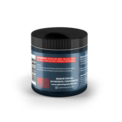 Right Wing Naturals Balm of the Brave – Grass-Fed Beef Tallow Men’S Balm (4 Oz) – Rugged Moisture for Hands, Face, Beard &amp; Scars – American-Made – Scents: White Oak &amp; Vanilla or Tobaco Woods – No Chemicals, No Compromise
