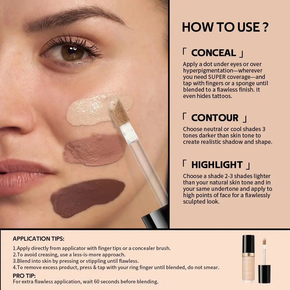 Long-Lasting Matte Concealer, 1 Count Full Coverage Flawless Concealer, Highlighting Concealer, Super Coverage Concealer, Makeup Products for Women &amp; Girls