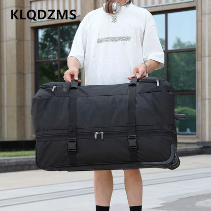 KLQDZMS Folding Suitcase Oversized Capacity Trolley Bag Outdoor Travel Organizer Bag Airline Checked Backpack with Wheel Luggage
