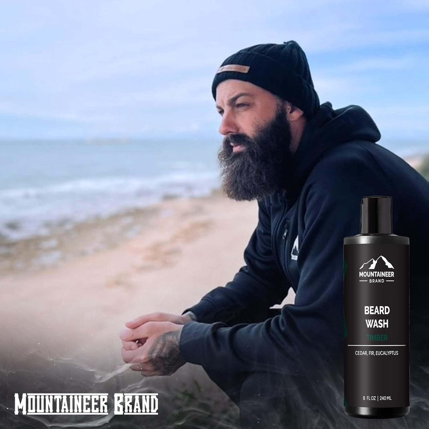 Mountaineer Brand Beard Wash for Men | 100% Natural Beard Shampoo | Thick Cleaning Softening Lather for Hair and Skin | Hydrate and Detangle | Grooming Treatment | Timber Scent 8Oz