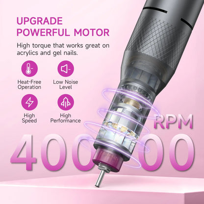 HALMAI Ultra Power Nail Drill: Professional Cordless Electric File for Acrylic &amp; Gel Nails, Ultra Powerful Motor Engineered by HALMAI, Vibration Free for Superior Natural Nail Care, 10 Second Gel Removal