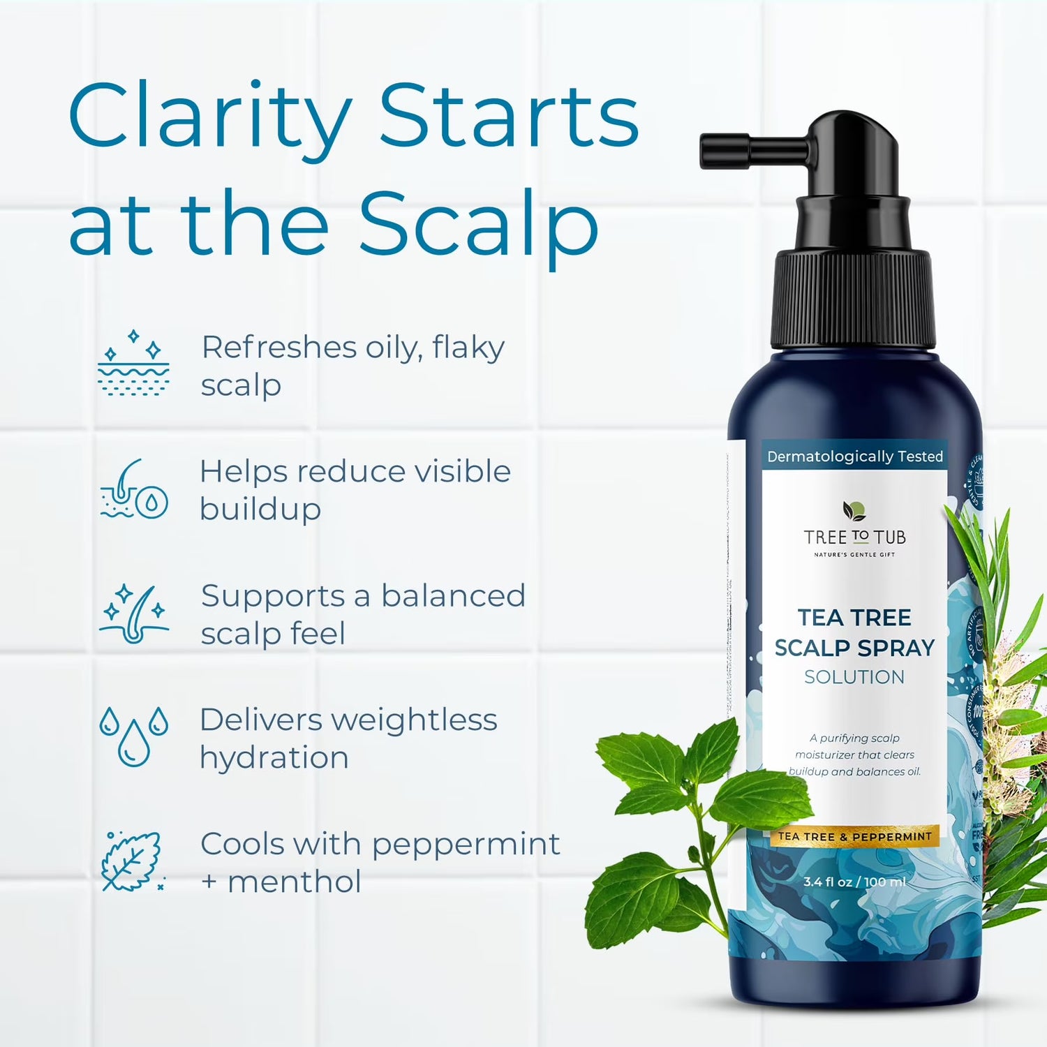 Dry Scalp Spray - Intensive Scalp Moisturizer for Men &amp; Women - Tea Tree Leave in Scalp Moisturizer for Dry Scalp, Flaky Buildup &amp; Excess Oil