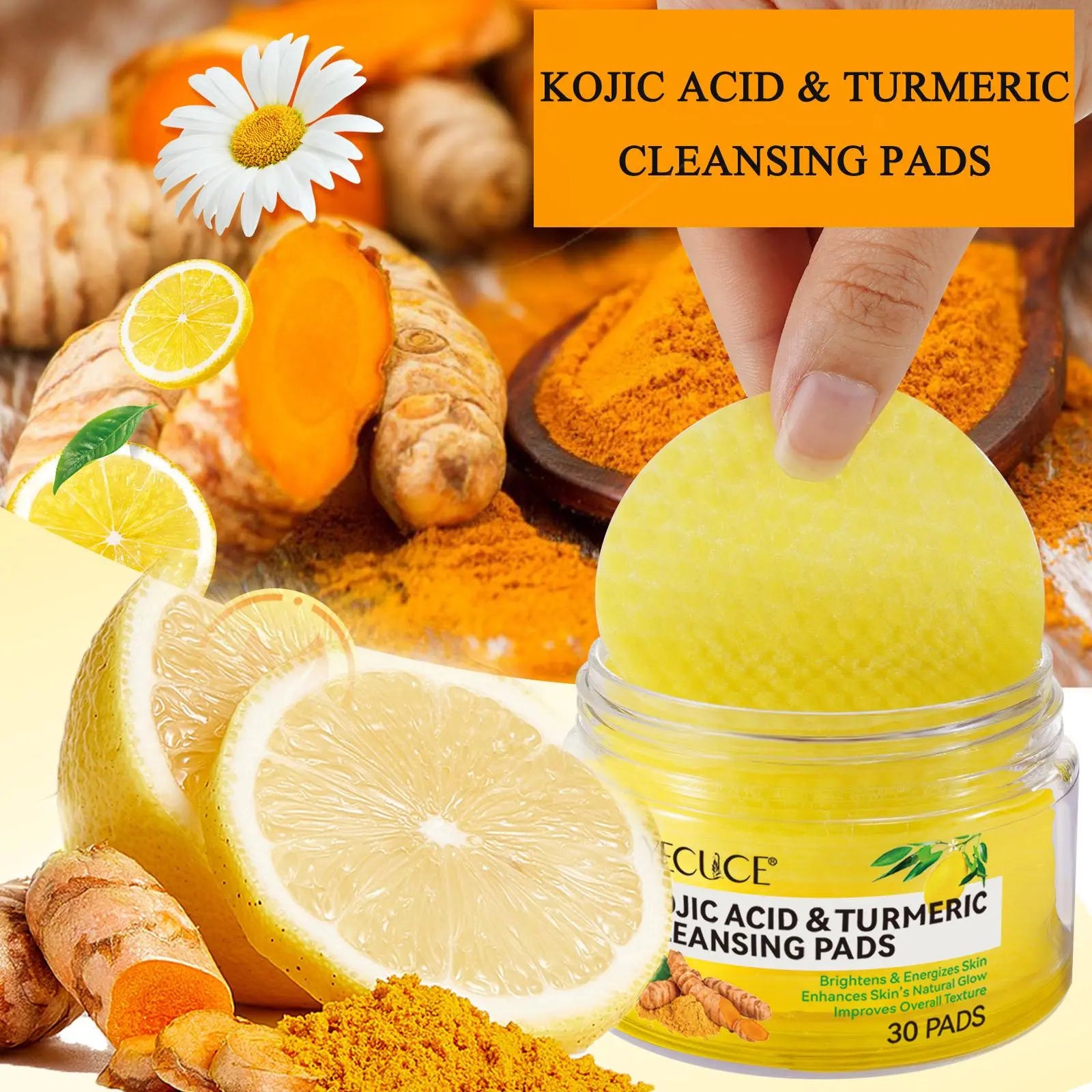 Kojic Acid &amp; Turmeric Cleansing Pads, 30 Pads Exfoliating Skin Care Pad for Revitalizing Skin, Personal Skin Care Products for Women &amp; Men