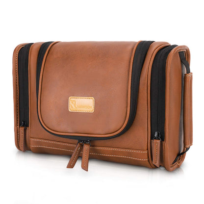 MIRASON Travel Toiletry Bag, Hanging Toiletry Bag for Men, Leather Travel Shower Bag for Toiletries Dopp Kit Bathroom Bag with Metal Hook Gift for Men (Black)