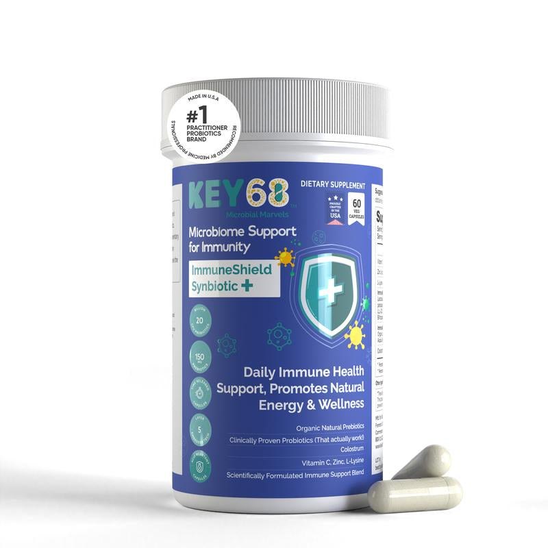 KEY 68 Probiotic Supplement for Men &amp; Women Advanced Organic Pre+Probiotics 20B CFU, Colostrum (25%Igg), Vitamin C,Zinc,L-Lysine–Gut Health &amp; Immune Support–60 Delayed Release Capsule -KEY68 Dietary Supplement